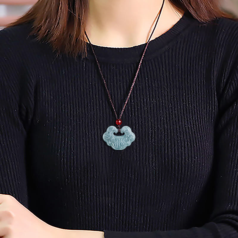 Buddha Stones Lotus Carved Jade Ruyi Abundance Prosperity Abundance Necklace Pendant - image 4
