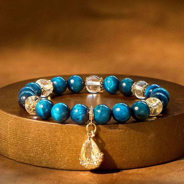 Buddha Stones Blue Tiger Eye White Crystal Water Drop Strength Bracelet - Blue Tiger Eye White Crystal (Wrist Circumference: 15-16cm) - image 0