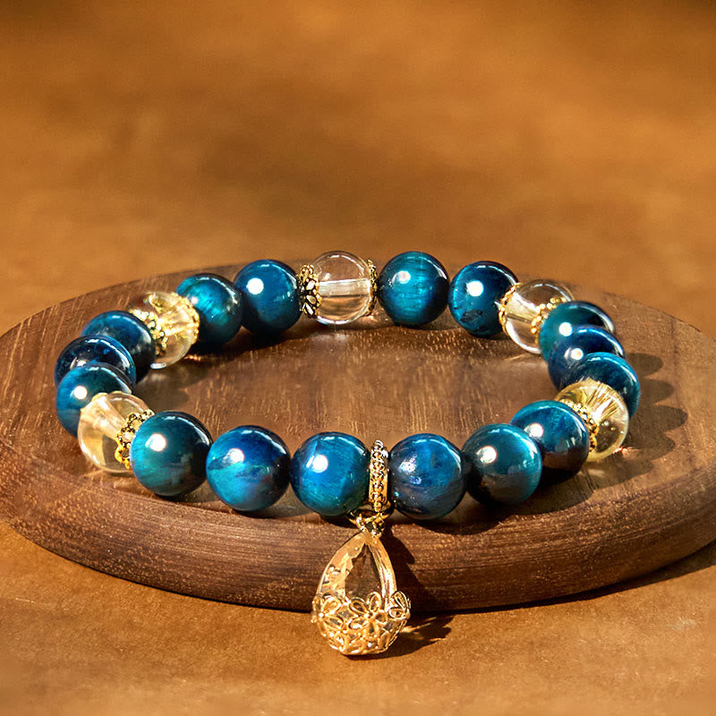 Buddha Stones Blue Tiger Eye White Crystal Water Drop Strength Bracelet - image 1