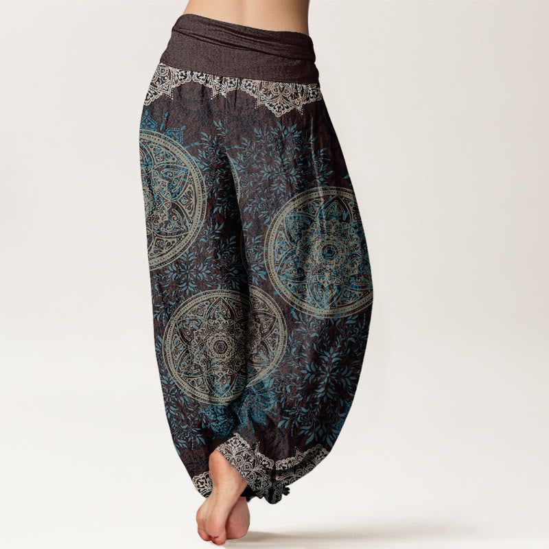 Buddha Stones Cotton Mandala Pattern Leaves Women's Elastic Waist Harem Pants - image 2