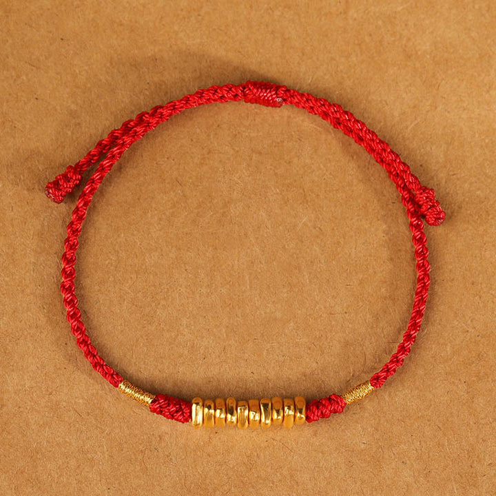 Buddha Stones 999 Gold Small Pieces String Protection Luck Ultra-Thin Braided Bracelet - Red Rope(Wrist Circumference 14-18cm) - image 11