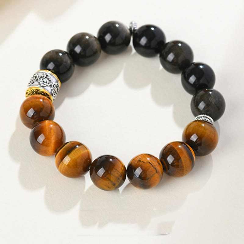 Buddha Stones Tiger Eye Gold Sheen Obsidian Om Mani Padme Hum Bracelet - image 2