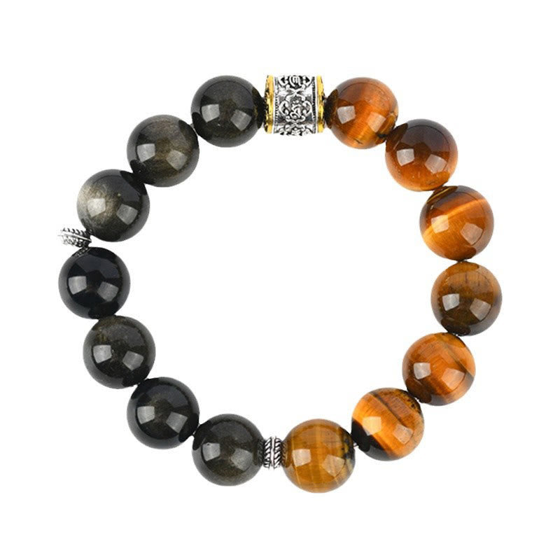 Buddha Stones Tiger Eye Gold Sheen Obsidian Om Mani Padme Hum Bracelet - image 9