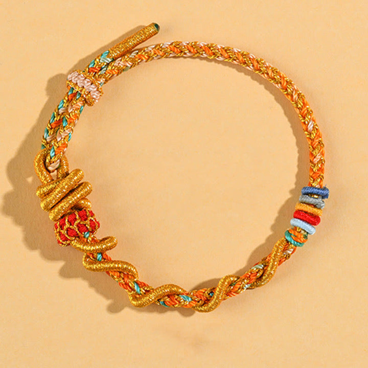 Buddha Stones Colorful String Snake Dragon Year of the Snake Luck Bracelet - Orange Adamantine knot - image 3