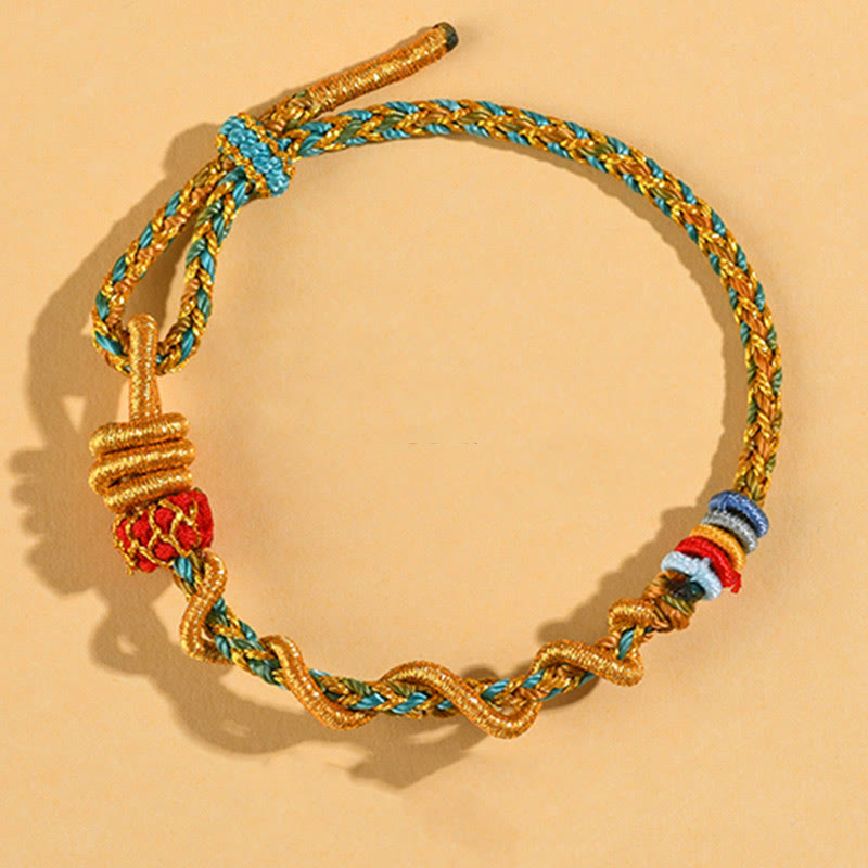 Buddha Stones Colorful String Snake Dragon Year of the Snake Luck Bracelet - Gold Green Adamantine knot - image 7