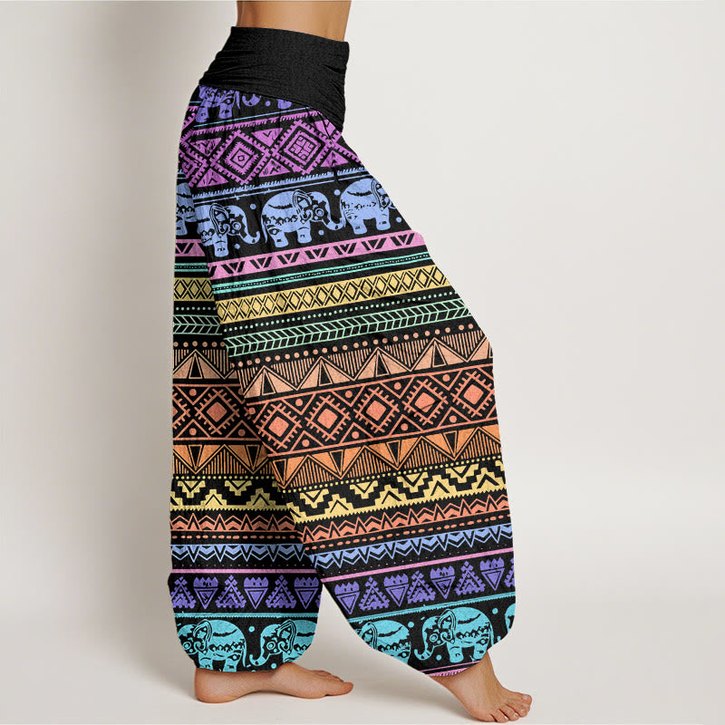 Buddha Stones Cotton Casual Elephant Geometric Figure Women's Elastic Waist Harem Pants - image 1