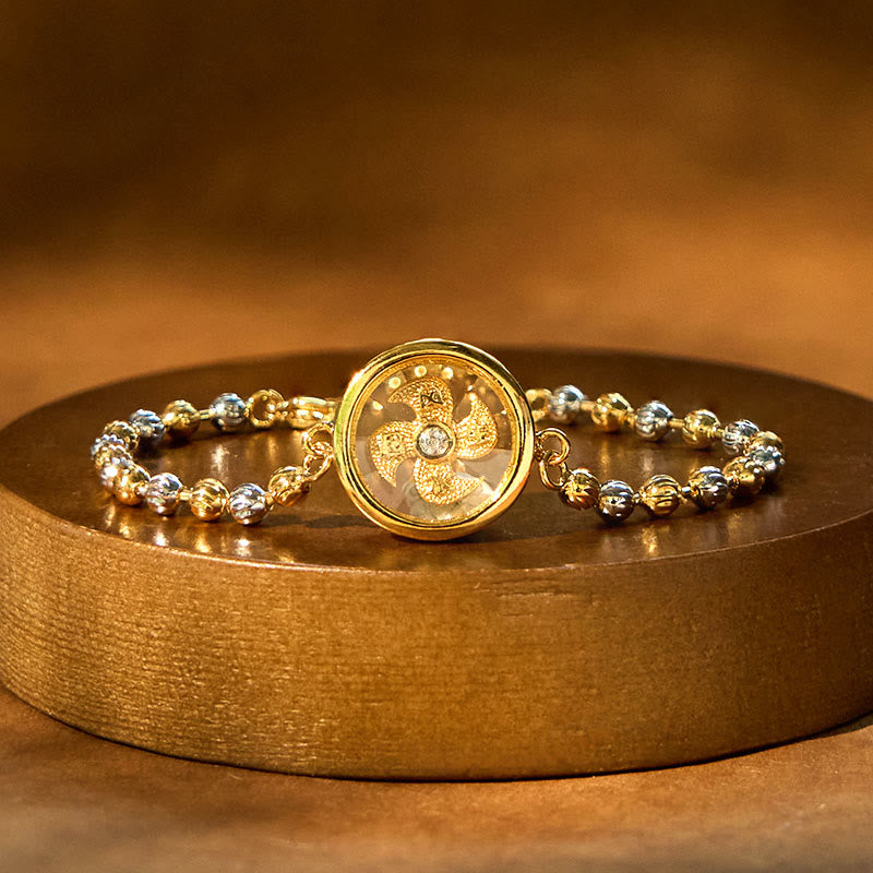 Buddha Stones Feng Sheng Shui Qi Copper Brass Rotatable Windmill Bead Protection Braided Bracelet - Copper Brass Feng Sheng Shui Qi Bead - image 0