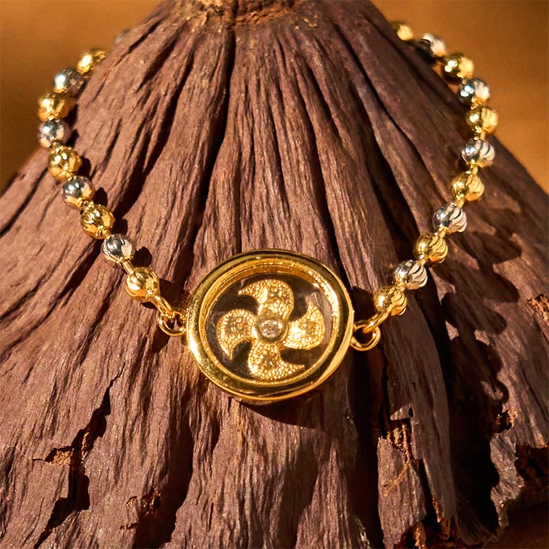 Buddha Stones Feng Sheng Shui Qi Copper Brass Rotatable Windmill Bead Protection Braided Bracelet - image 1