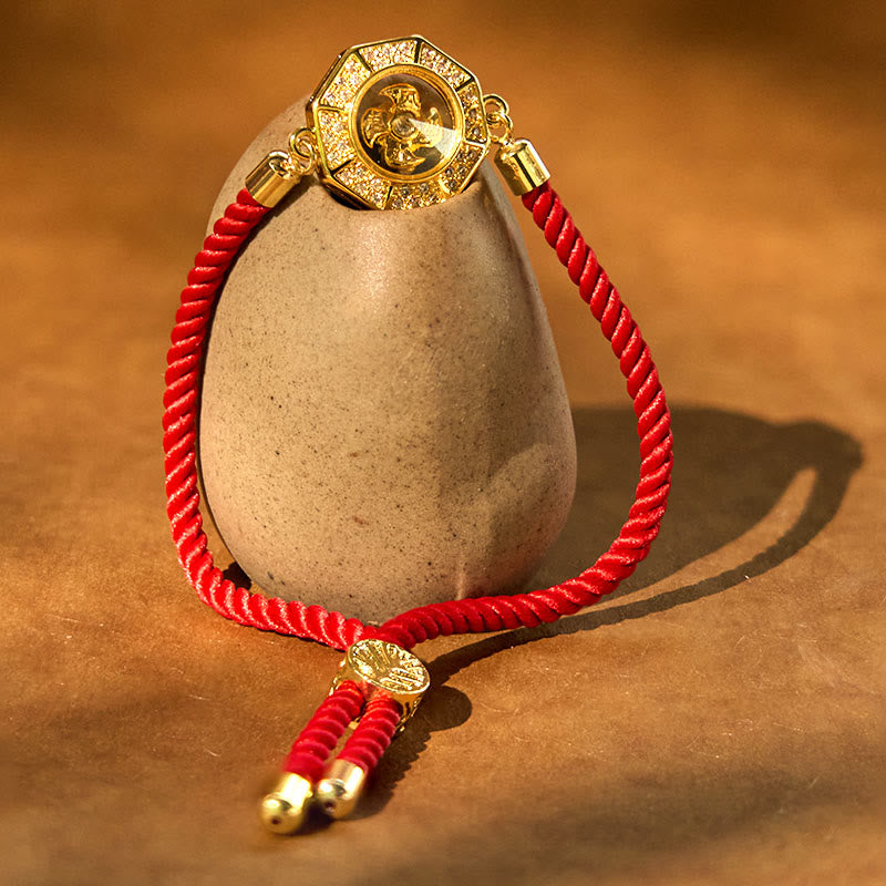Buddha Stones Copper Brass Rotatable Windmill Feng Sheng Shui Qi Red String Faith Braided Bracelet - image 1