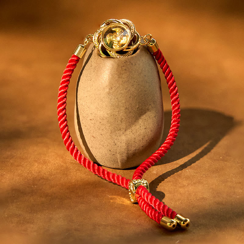 Buddha Stones Rotatable Plum Red String Copper Brass Windmill Feng Sheng Shui Qi Protection Braided Bracelet - image 1