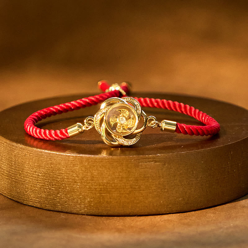 Buddha Stones Rotatable Plum Red String Copper Brass Windmill Feng Sheng Shui Qi Protection Braided Bracelet - Copper Brass Plum Windmill Red String(Adjustable) - image 0