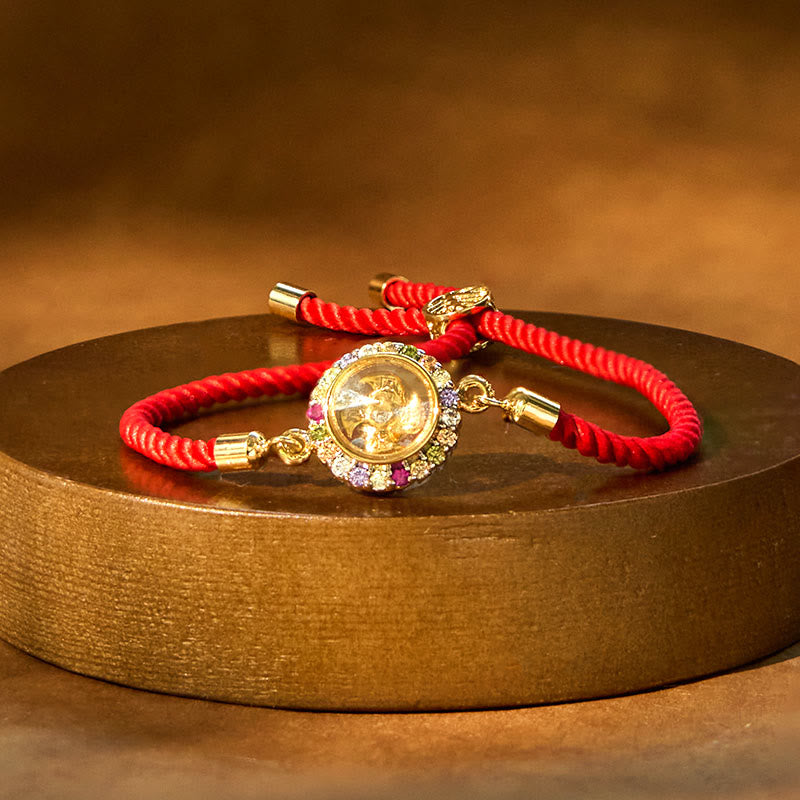 Buddha Stones Copper Brass Color Rotatable Windmill Feng Sheng Shui Qi Fu Red String Faith Braided Bracelet - Copper Brass Color Windmill Red String(Adjustable) - image 0