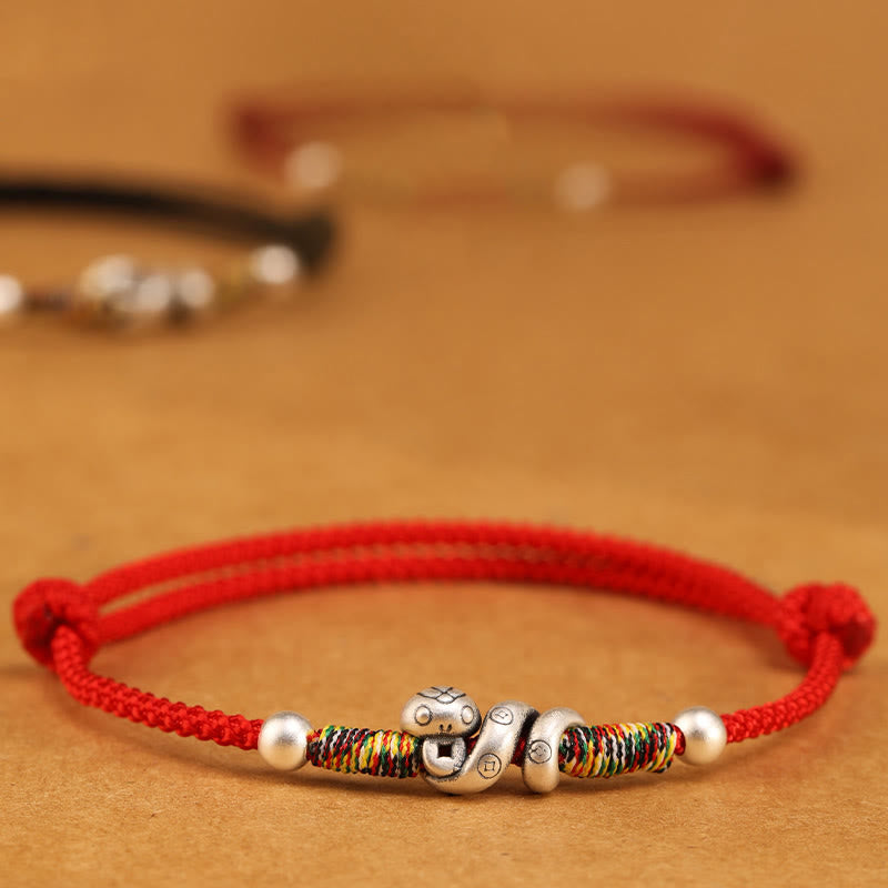 Buddha Stones Red String 999 Sterling Silver Year Of The Snake Anklet - image 2