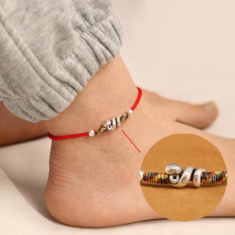 Buddha Stones Red String 999 Sterling Silver Year Of The Snake Anklet - image 0