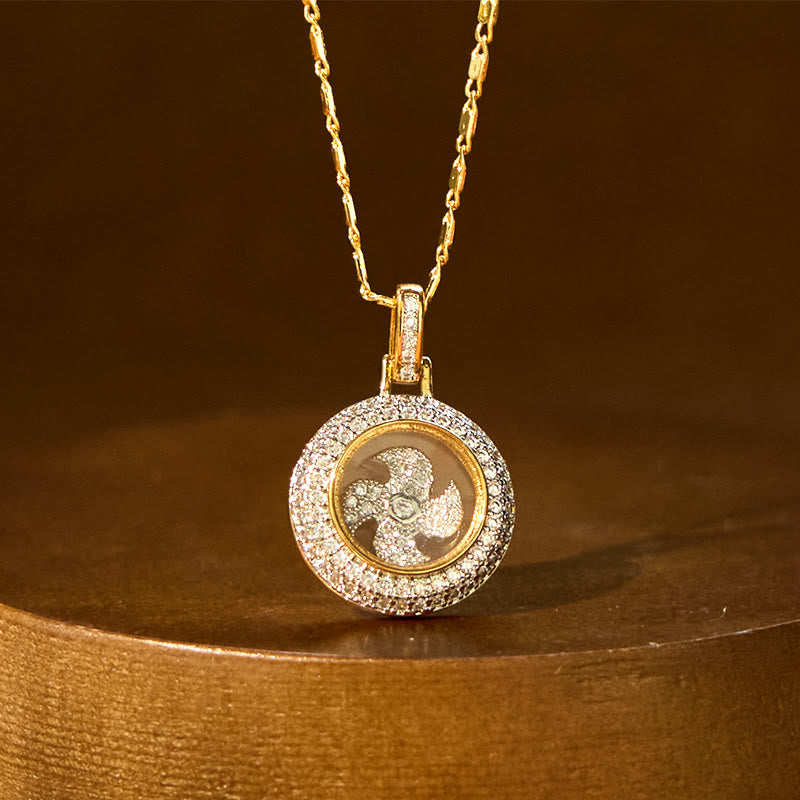 Buddha Stones Gold plated Copper Brass Rotatable Windmill Fu Balance Necklace Pendant - Gold Plated Copper Brass Fu Windmill(Length: About 47.8cm) - image 0