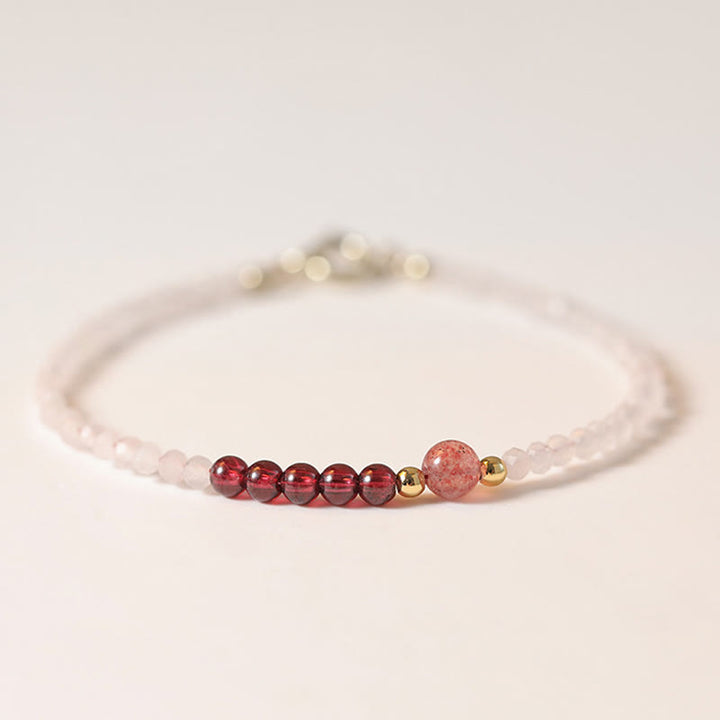 Buddha Stones 2mm Rose Quartz Garnet Strawberry Quartz Ultra-Thin Beads Healing Energy Bracelet - 2mm Rose Quartz - 16cm - image 0