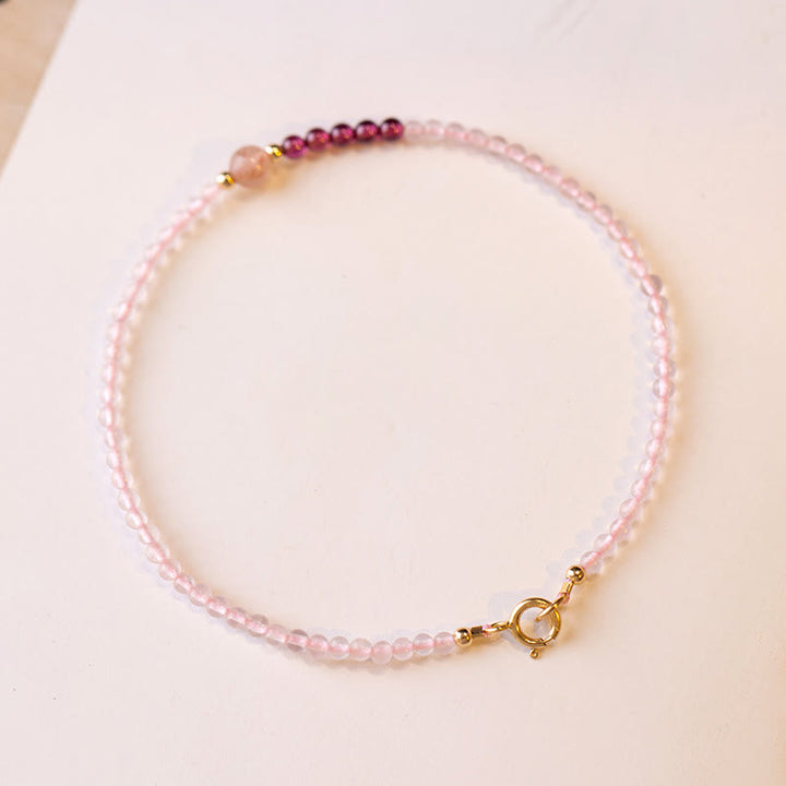 Buddha Stones 2mm Rose Quartz Garnet Strawberry Quartz Ultra-Thin Beads Healing Energy Bracelet - image 1