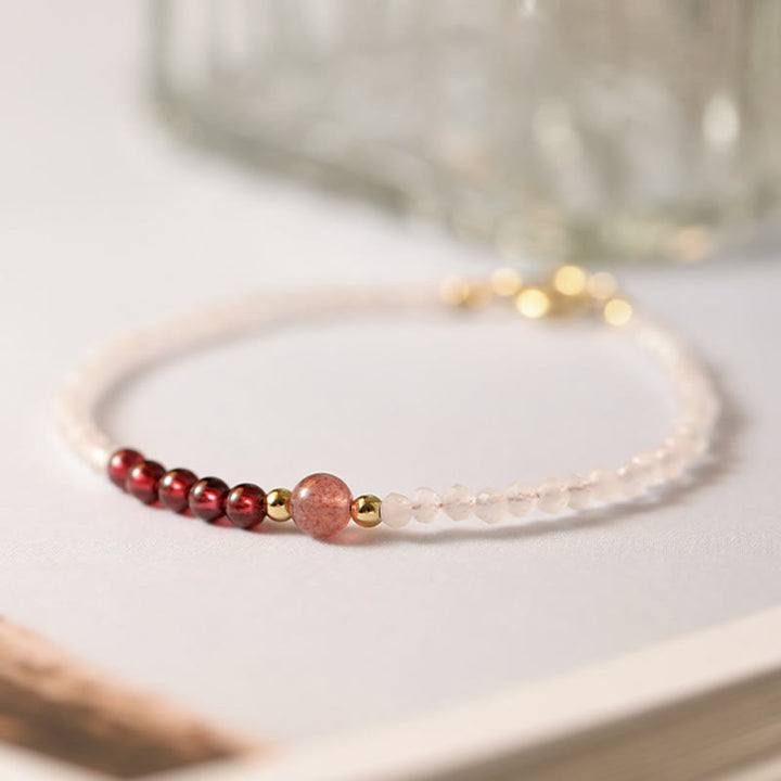 Buddha Stones 2mm Rose Quartz Garnet Strawberry Quartz Ultra-Thin Beads Healing Energy Bracelet - image 3