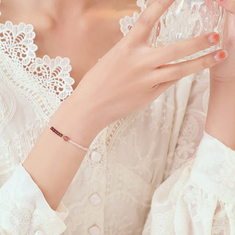 Buddha Stones 2mm Rose Quartz Garnet Strawberry Quartz Ultra-Thin Beads Healing Energy Bracelet - image 11