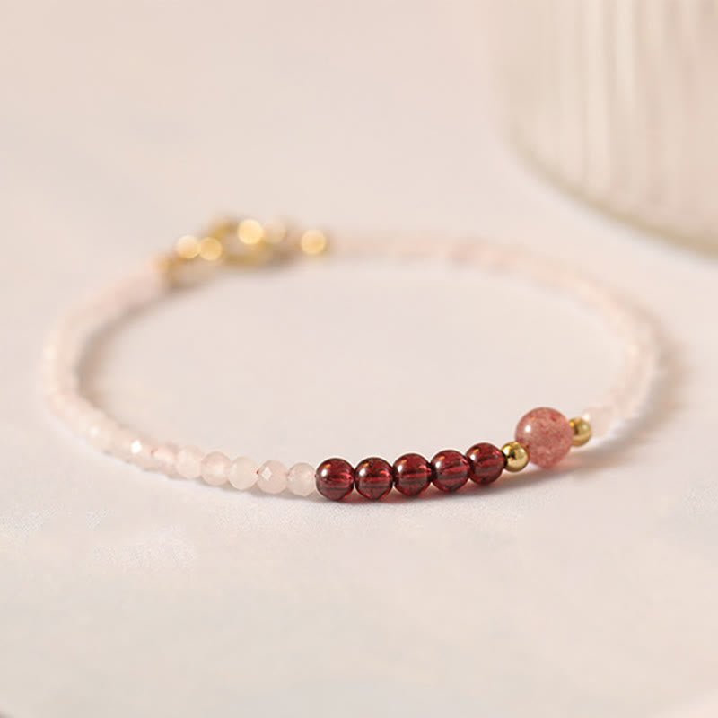 Buddha Stones 2mm Rose Quartz Garnet Strawberry Quartz Ultra-Thin Beads Healing Energy Bracelet - image 2