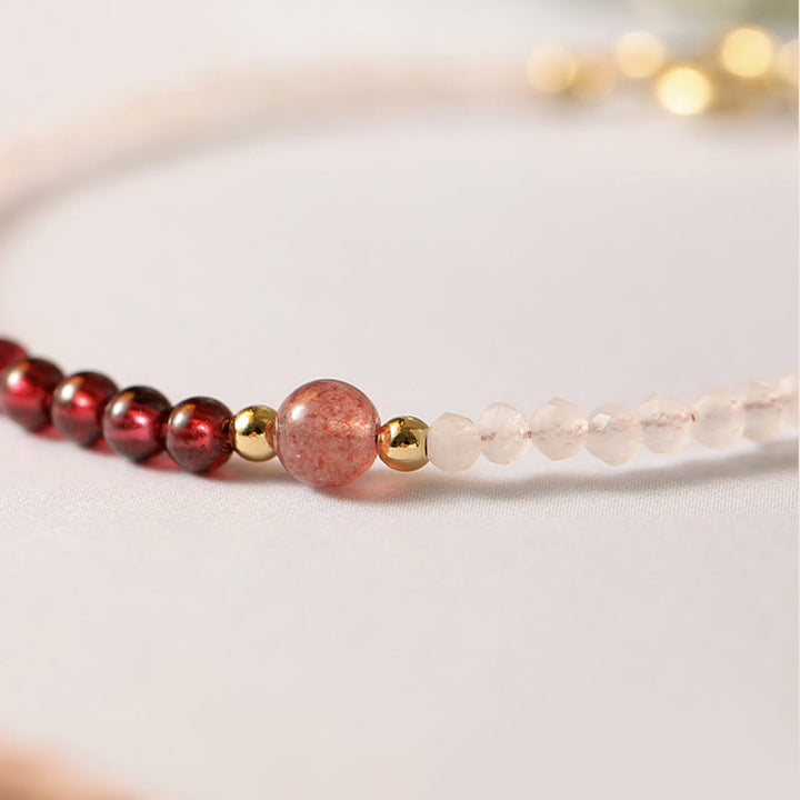 Buddha Stones 2mm Rose Quartz Garnet Strawberry Quartz Ultra-Thin Beads Healing Energy Bracelet - image 9