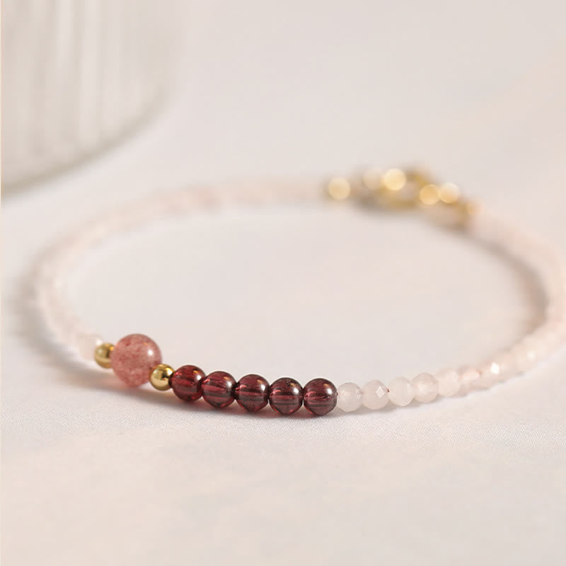 Buddha Stones 2mm Rose Quartz Garnet Strawberry Quartz Ultra-Thin Beads Healing Energy Bracelet - image 8