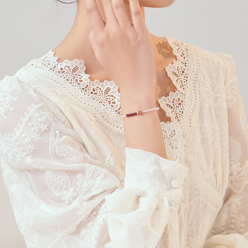 Buddha Stones 2mm Rose Quartz Garnet Strawberry Quartz Ultra-Thin Beads Healing Energy Bracelet - image 12