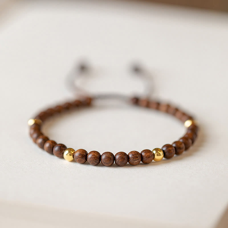 Buddha Stones 4mm Ultra-thin Sandalwood 14K Gold Plated Copper Beads Protection Bracelet - 4mm Sandalwood(Wrist Circumference: 14-18cm) - image 0