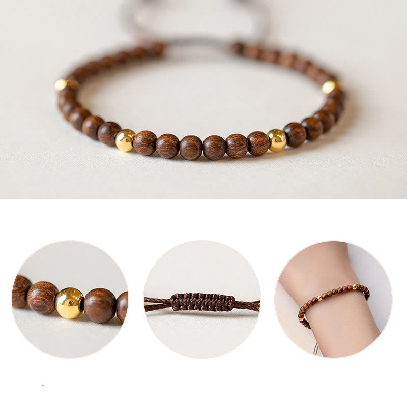 Buddha Stones 4mm Ultra-thin Sandalwood 14K Gold Plated Copper Beads Protection Bracelet - image 11