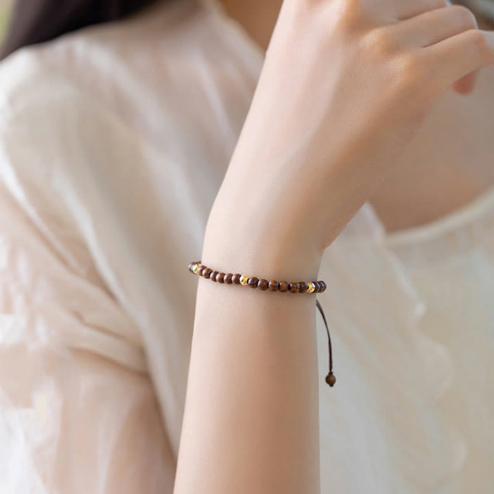 Buddha Stones 4mm Ultra-thin Sandalwood 14K Gold Plated Copper Beads Protection Bracelet - image 8