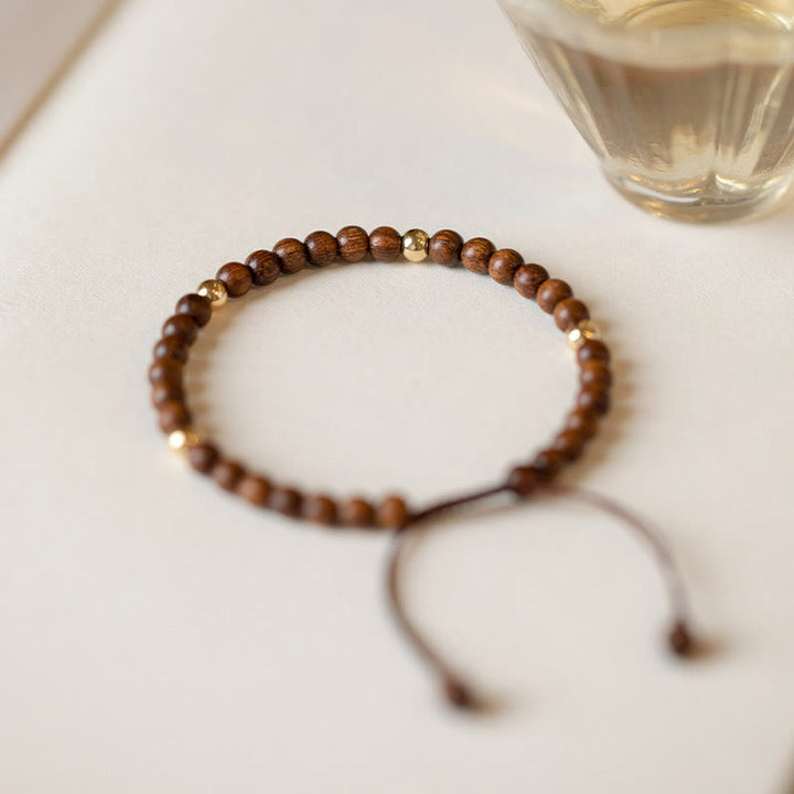 Buddha Stones 4mm Ultra-thin Sandalwood 14K Gold Plated Copper Beads Protection Bracelet - image 1