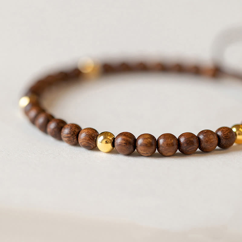 Buddha Stones 4mm Ultra-thin Sandalwood 14K Gold Plated Copper Beads Protection Bracelet - image 3