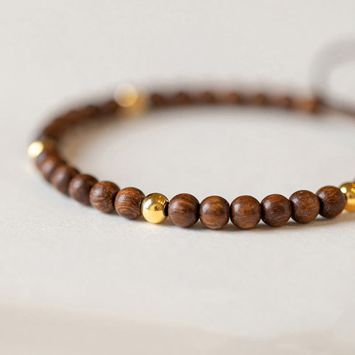 Buddha Stones 4mm Ultra-thin Sandalwood 14K Gold Plated Copper Beads Protection Bracelet - image 3