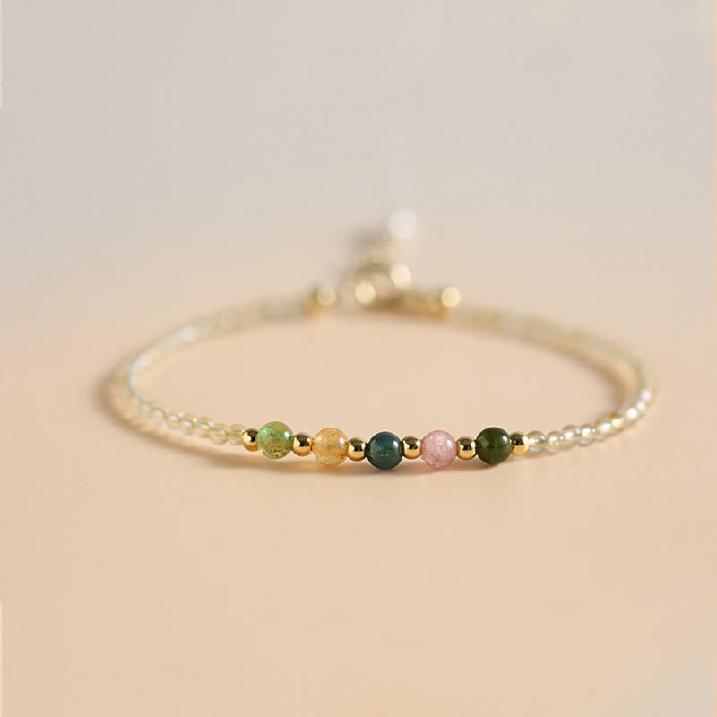 Buddha Stones 2.5mm Ultra-thin Citrine Tourmaline 14K Gold Filled Copper Beads Prosperity Bracelet - Citrine(Wrist Circumference: 14-15cm) - image 0