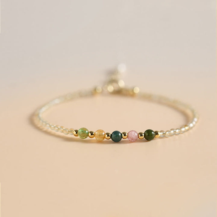 Buddha Stones 2.5mm Ultra-thin Citrine Tourmaline 14K Gold Filled Copper Beads Prosperity Bracelet - Citrine(Wrist Circumference: 14-15cm) - image 0