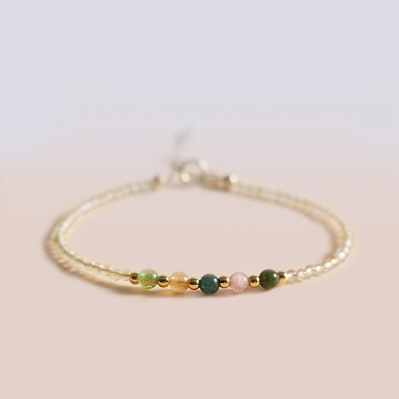Buddha Stones 2.5mm Ultra-thin Citrine Tourmaline 14K Gold Filled Copper Beads Prosperity Bracelet - image 5