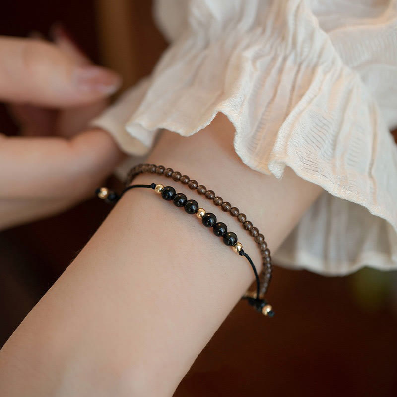 Buddha Stones Smoky Quartz Black Obsidian Ultra-thin Beads Success Bracelet - image 2