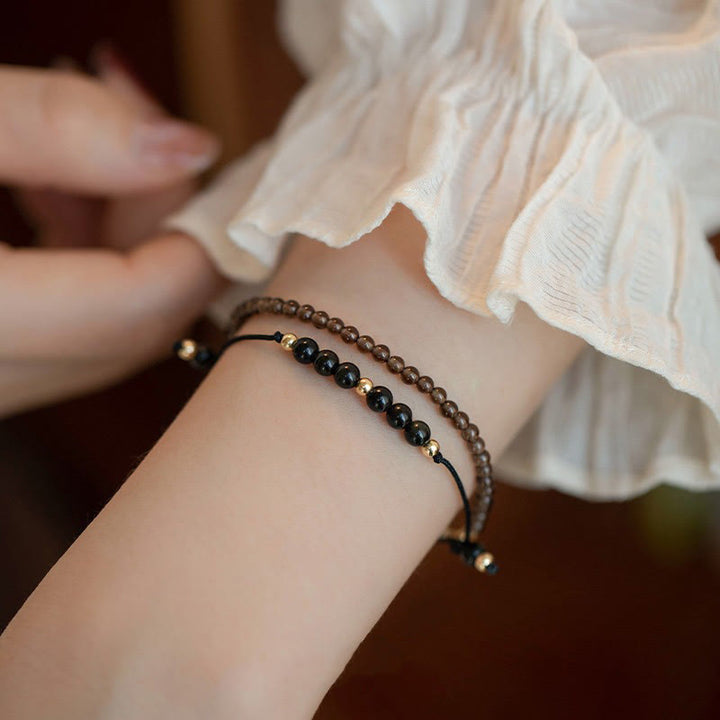 Buddha Stones Smoky Quartz Black Obsidian Ultra-thin Beads Success Bracelet - image 2