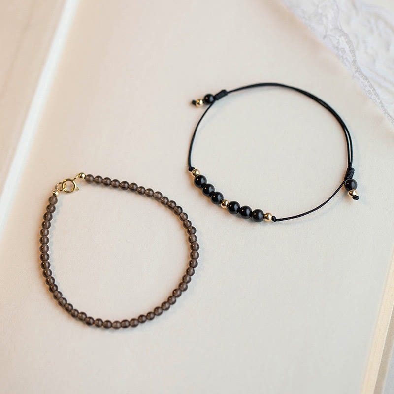 Buddha Stones Smoky Quartz Black Obsidian Ultra-thin Beads Success Bracelet - image 1