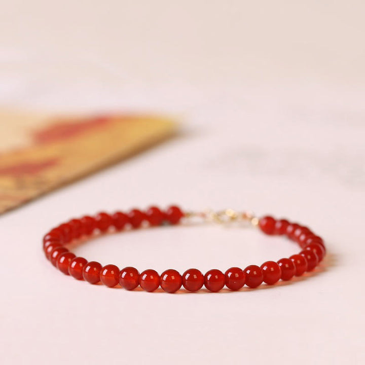 Buddha Stones Small Red Agate Ultra-thin Beads Calm Bracelet - 4mm Red Agate - 16cm - image 0