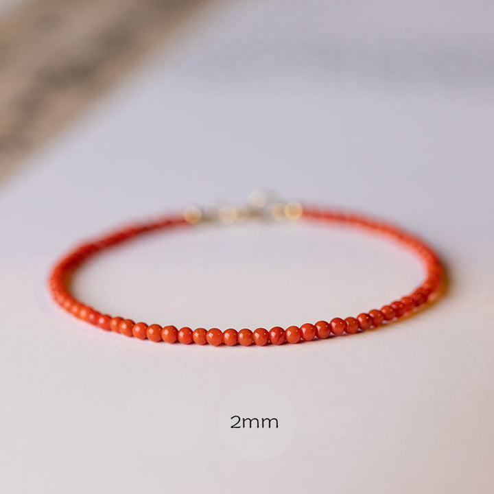 Buddha Stones Natural Cherry Persimmon Red Agate Ultra-thin Beads Confidence Bracelet - 2mm Persimmon Red Agate - 16cm - image 12