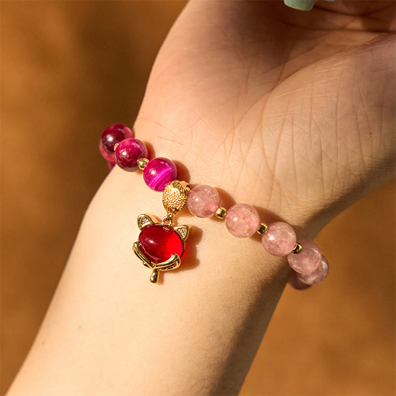 Buddha Stones Natural Strawberry Quartz Pixiu Love Bracelet - image 6
