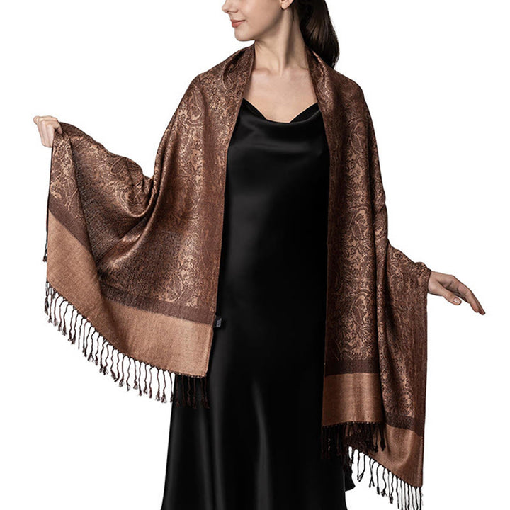 Buddha Stones Tibetan Cashew Jacquard Tassels Shawl Spring Fall Winter Warm Cozy Scarf Wrap - DarkGoldenrod 180*70cm - image 1