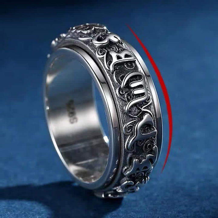 Buddha Stones Six True Words Swastika Copper Healing Rotatable Ring - image 2