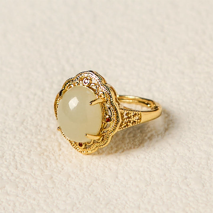 Buddha Stones Natural Hetian Jade Vintage Egg Copper Open Luck Ring - image 2
