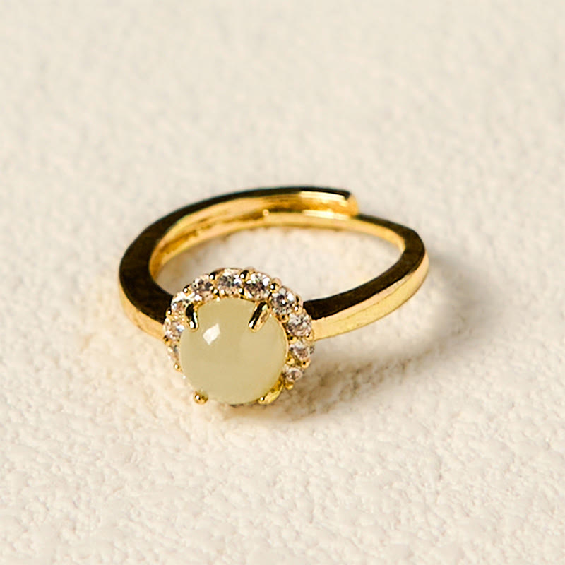 Buddha Stones Natural Hetian Jade Egg Copper Open Luck Prosperity Ring - image 2