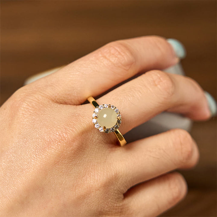 Buddha Stones Natural Hetian Jade Egg Copper Open Luck Prosperity Ring - image 3