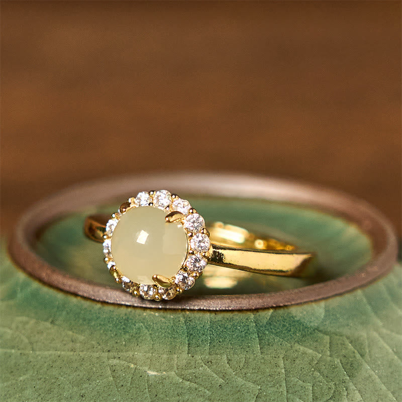 Buddha Stones Natural Hetian Jade Egg Copper Open Luck Prosperity Ring - image 1