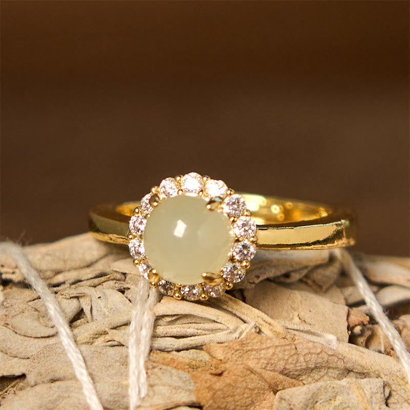 Buddha Stones Natural Hetian Jade Egg Copper Open Luck Prosperity Ring - Hetian Jade - image 0