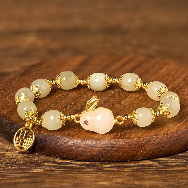 Buddha Stones Natural Hetian Jade Fu Character Fu Brand Rabbit Abundance Bracelet - image 1